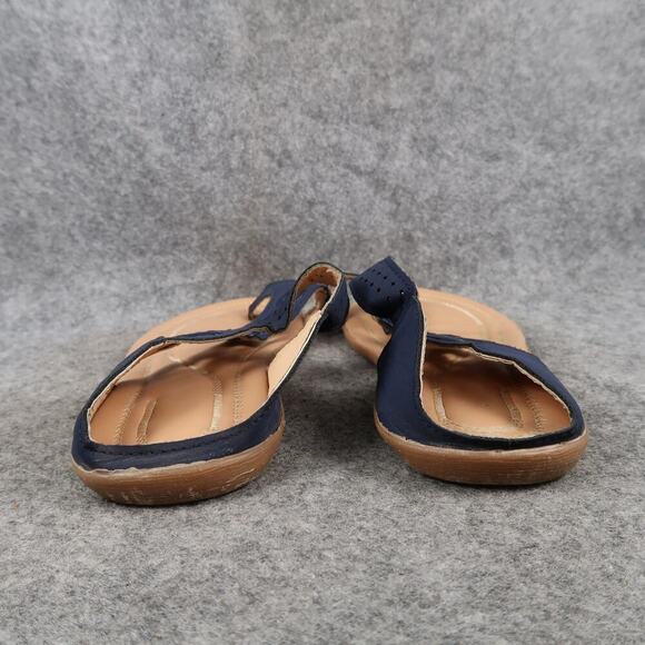 Casual Shoes Womens 7 Sandals Slip On Toe Loop Blue Comfort Flats Slides - Picture 5 of 10